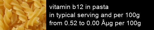 vitamin b12 in pasta information and values per serving and 100g